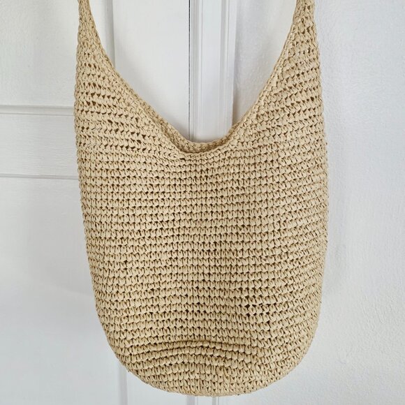 Elizabeth and James woven raffia hobo/beach tote, cream/brown, large - Picture 1 of 4